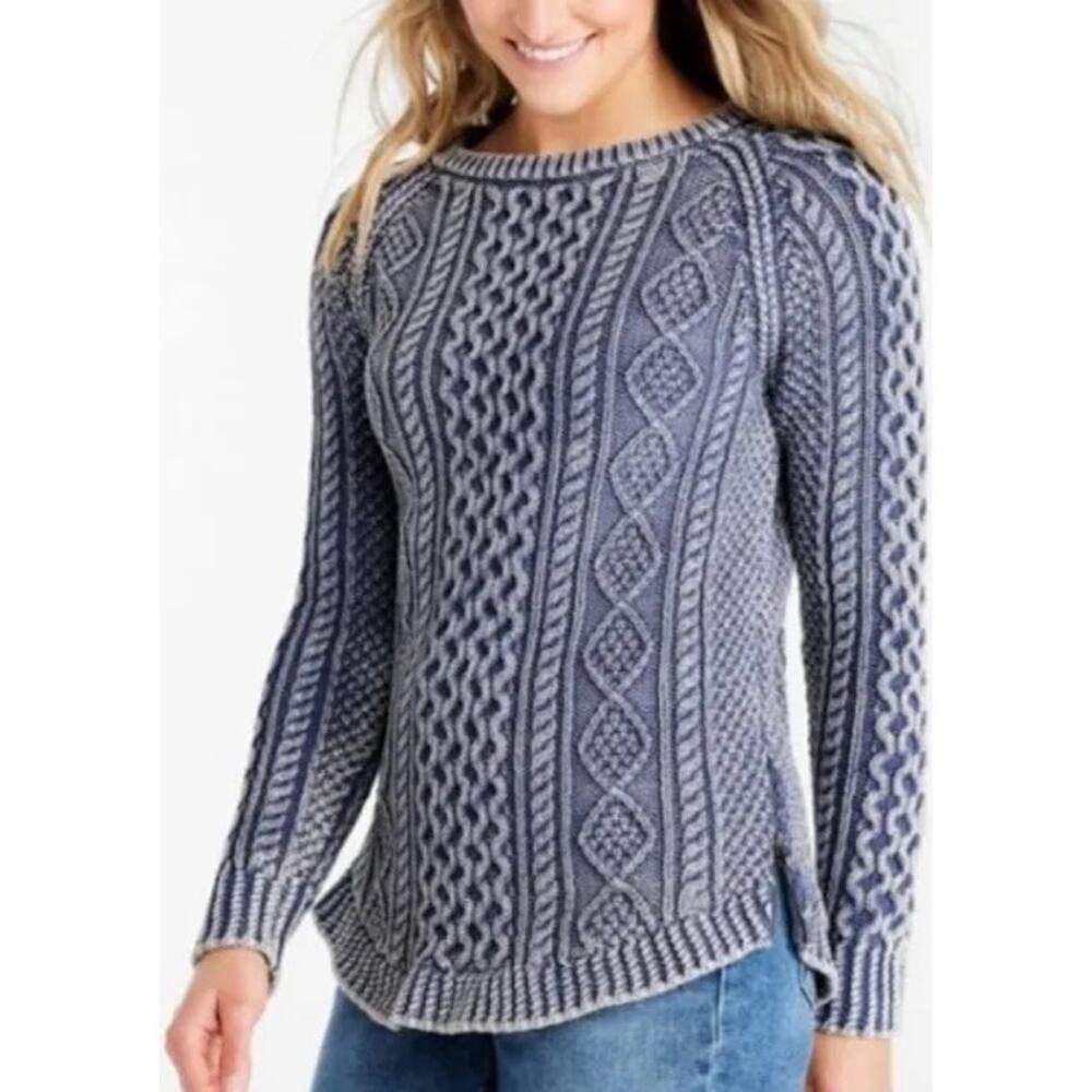 L.L.Bean Womens Blue Signature Fisherman Cable Knit Sweater XL Coastal Grandma